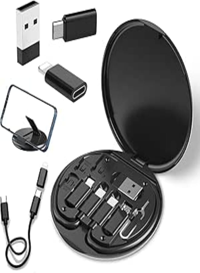 SHARK WAVE Multi USB Adapter Set, C to Lighting Converter Kit, Charging Cable Set A & Type C to Micro/Lighting for Data Transfer, Card Storage, Tray Eject Pin, Phone Holder - Black